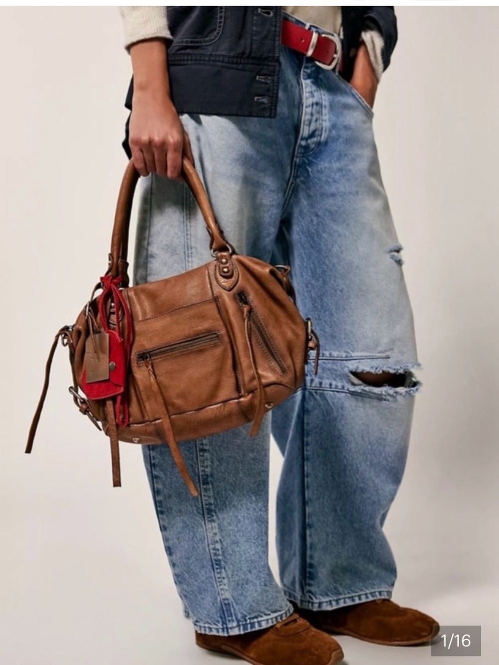FREE PEOPLE We the Free Baby Emerson Leather Tote Bag in Saddle NEW